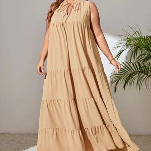 SHEIN Plus Tie Neck Ruffle Hem Smock Dress